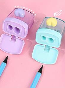 1 pieza Sacapuntas de color macaron, sacapuntas de doble orificio transparente, sacapuntas con tapa, adecuado para la escuela, imprescindible para la temporada de regreso a clases, regalo para estudiantes