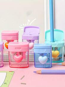1 pieza Sacapuntas de color macaron, sacapuntas de doble orificio transparente, sacapuntas con tapa, adecuado para la escuela, imprescindible para la temporada de regreso a clases, regalo para estudiantes