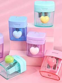 1 pieza Sacapuntas de color macaron, sacapuntas de doble orificio transparente, sacapuntas con tapa, adecuado para la escuela, imprescindible para la temporada de regreso a clases, regalo para estudiantes