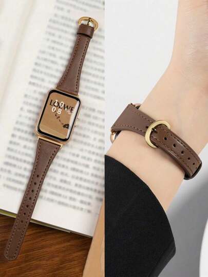 1pc Horseshoe Buckle Leather Watch Band, Compatible With Huawei Watch Fit 1/Fit 2/Fit 3/Fit 4/Fit 4 Pro Smartwatch Strap
