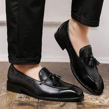 Mocassini uomo con nappe, scarpe eleganti casual in pelle invecchiata comode - nero - Visualizzare 2