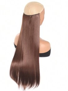 Synthetic Halo Hair Extensions No Clip Straight Hair Extensions One Piece False Hairpiece Fish Line Wig Piece For Women(Light Brown,24inch) - Light Brown - View 4