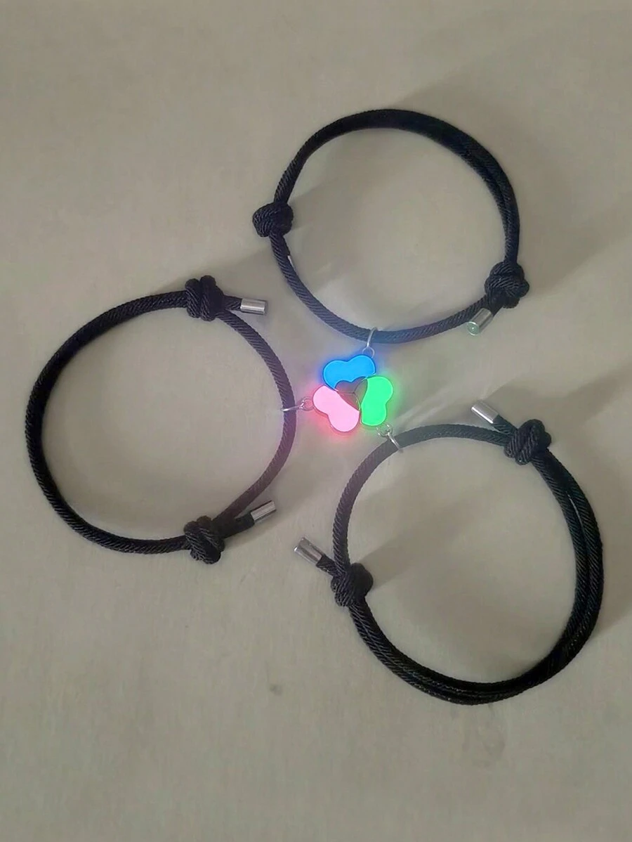 ATLVXJL 3 Peças Pulseiras da Amizade Luminosas de Trevo da Sorte, Pulseira de Trançado Preto Cresce no Escuro Decoração do Amor do Casal, Presente para Mulheres, Irmã, Irmão, Bons Amigos, Dia dos Namorados, Mãe, Dia das Mães - Multicolorido - Visão 1