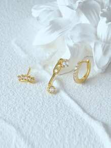 Bộ 3 khuyên tai mạ vàng 14K, kiểu dáng tinh tế gồm khuyên tai đinh, khuyên tai vòng và khuyên tai sụn dành cho nữ, ít gây dị ứng, khuyên tai nhỏ nhắn, bộ khuyên tai, món quà tuyệt vời cho Halloween, Giáng sinh, dành cho phụ nữ. - 3 miếng vàng - Xem 3