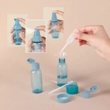 6 szt. pustych czerwonych/niebieskich butelek podróżnych na kosmetyki do siłowni, zatwierdzona przez TSA, 50 ml szczelne, wyciskane do toniku, szamponu, odżywki, balsamu, żelu pod prysznic z etykietą, lejkiem, łyżką do kremu, biuretą i torbą kosmetyczną