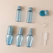 6 szt. pustych czerwonych/niebieskich butelek podróżnych na kosmetyki do siłowni, zatwierdzona przez TSA, 50 ml szczelne, wyciskane do toniku, szamponu, odżywki, balsamu, żelu pod prysznic z etykietą, lejkiem, łyżką do kremu, biuretą i torbą kosmetyczną