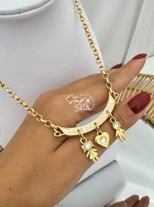 Semi-Jewel Necklace Two Children Girls And Boys Unconditional Love Chain Portuguese Link Thin Italian Varnish - 金色 - 查看 1