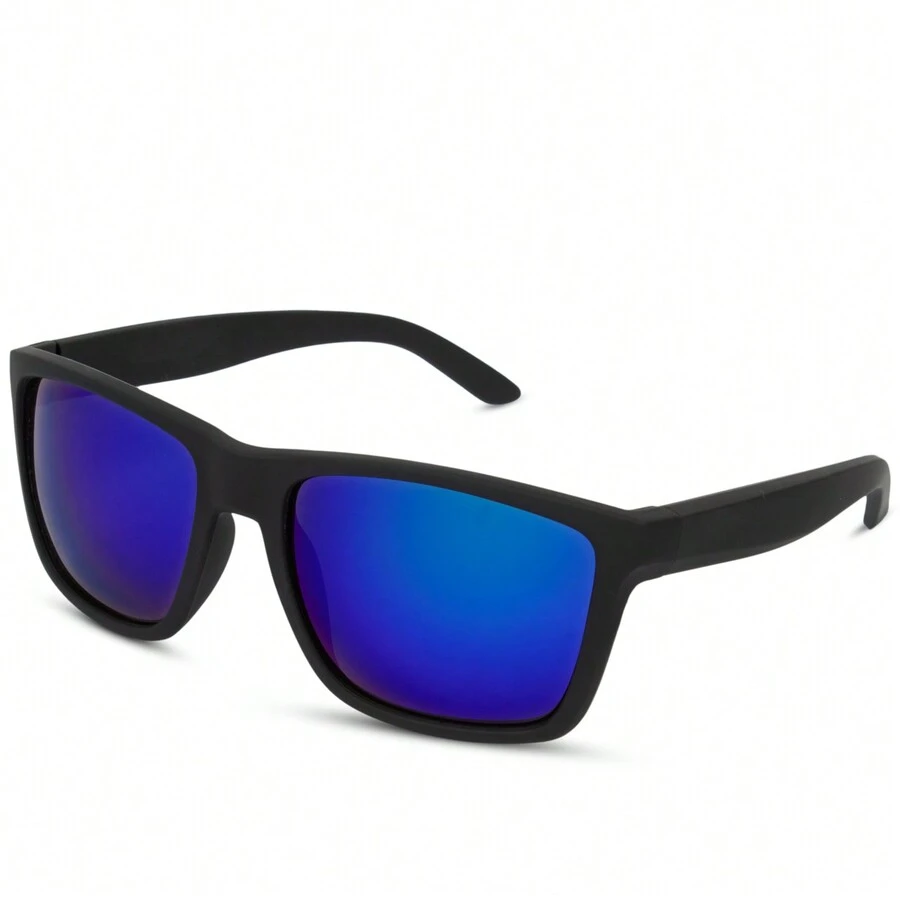 Square Casual Glasses Rubberized Finish Men's Sunglasses UV Protection - 中紫紅色 - 查看 1