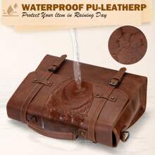 Mens Messenger Bag 17 Inch Waterproof Vintage Leather Laptop Briefcase Large Laptop Bag Satchel Bag Computer Shoulder Bag For Office Business Travel College - 棕色 - 查看 5