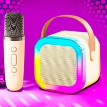 Karaoke Bluetooth Speaker Wireless Microphone With LED Light - 粉色 - 查看 7
