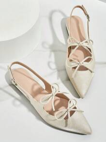 Bowknot Pointed Toe Flat Shoes, Fashionable Slip-On Casual Shoes For Women Valentines - Apricot - View 1