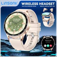 LinsonK 1 Đồng hồ thông minh cho nam nữ có tai nghe Bluetooth gọi điện Màn hình HD 1,39" 2 trong 1 Đồng hồ thông minh ngoài trời Chống nước IP67 Theo dõi sức khỏe có Màn hình theo dõi giấc ngủ Đếm bước chân cho IOS Android - màu đen - Xem 2