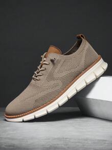 Ladies Dress Sneakers Casual Men Dress Shoes Mesh Sneakers Lightweight Breathable Fashion Walking Sneakers. - 卡其色 - 查看 1