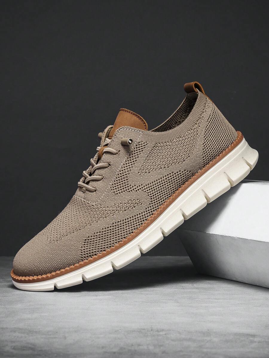 Ladies Dress Sneakers Casual Men Dress Shoes Mesh Sneakers Lightweight Breathable Fashion Walking Sneakers. - 卡其色 - 查看 1