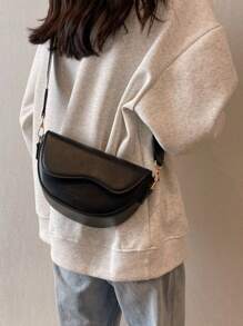 Minimalist Leisure Hobo Crossbody Bags For Women Casual Shoulder Bags With Adjustable Wide Soft Strap Saddle Bags For Valentine's Day Date Night - 黑色 - 查看 5