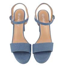 Women's Denim Platform Heels Open Toe Ankle Strap Chunky High Heel Sandals Block Heel Platfrom High Heeled Sandals Summer Spring Easter Prom Shoes Heels - 霧霾藍 - 查看 3