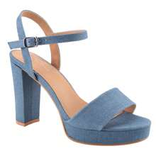 Women's Denim Platform Heels Open Toe Ankle Strap Chunky High Heel Sandals Block Heel Platfrom High Heeled Sandals Summer Spring Easter Prom Shoes Heels - 霧霾藍 - 查看 2