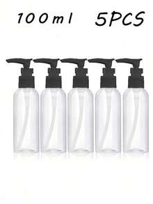 1 件/3 件/5 件 100ml/200ml 旅行瓶带翻盖旅行瓶空化妆品样品分配器容器，空透明塑料瓶可再填充挤压，旅行容器小型防漏挤压瓶带黑色翻盖适用于洗漱用品、洗发水、旅行装化妆品、居家旅行返校男女通用旅行装化妆品旅行必需品（100ml，黑色盖子） - 黑色 - 查看 2