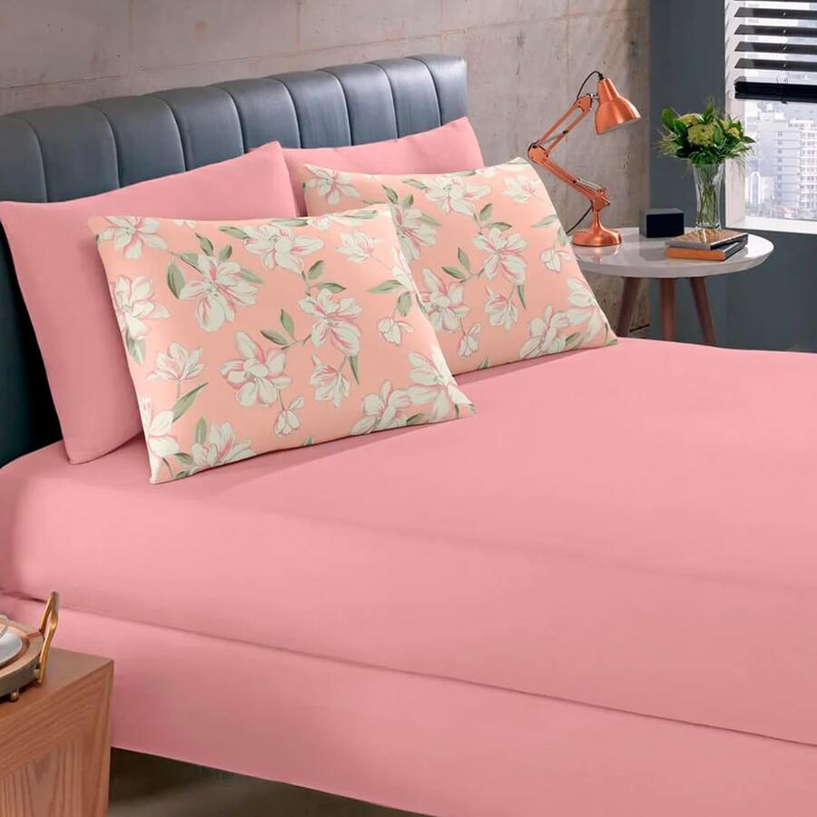 2-Piece Single Sheet Set Printed In 100% Cotton Mesh With Buettner Elastic - Emcompre - 淺粉色 - 查看 1