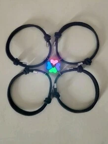 ATLVXJL 4pcs Glow-In-The-Dark Lucky Four-Leaf Clover Bracelets, Suitable As Gifts For Friends, Sisters, Brothers, Couples, Showing Love Even In The Dark, Black Woven Bracelets, Summer Gifts For Ladies, Lovers, Friends, Valentine's Day, Mother's Day Gifts - Multicolor - View 1