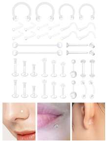AVYRING 18-44Pcs Clear Piercing Retainers For Surgery Bioflex Nose Rings Belly Rings Septum Eyebrow Lip Cartilage Tragus Earring Retainer Industrial Bar Plastic Piercing Jewelry For Work - Multicolor - View 1