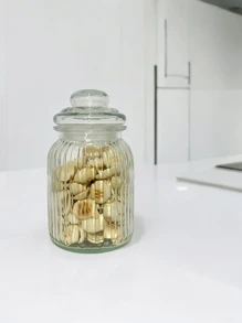 Decorative Glass Jar Airtight Lid Candy Holder Round Fluted Food Storage Kitchen - 透明的 - 查看 5
