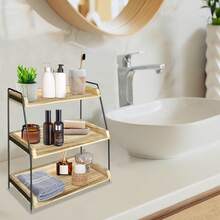 3 Tier Bathroom Counter Organizer, Woode Bathroom Organizer Countertop Storage Shelf, Bathroom Trays For Counter, Standing Rack Organizer Cosmetic Holder, Kitchen Spice Rack Bathroom Tray - 棕色 - 查看 1