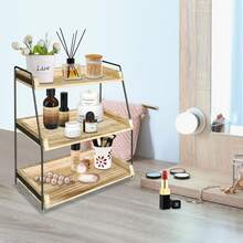 3 Tier Bathroom Counter Organizer, Woode Bathroom Organizer Countertop Storage Shelf, Bathroom Trays For Counter, Standing Rack Organizer Cosmetic Holder, Kitchen Spice Rack Bathroom Tray - 棕色 - 查看 2