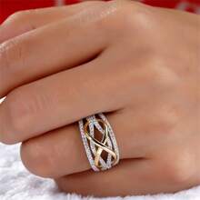 1 pieza Anillo de diseño de infinito "8" de dos colores de moda, anillo de compromiso y boda, joyería regalo para mujeres