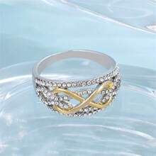 1 pieza Anillo de diseño de infinito "8" de dos colores de moda, anillo de compromiso y boda, joyería regalo para mujeres