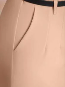 STYLE FASHION Wide Leg Pants With Belt / Color Military Green, Black, , Brown / Tailored / Wide Leg Pants / Summer Winter / Christmas Collection / Elegant / Casual / Stylish / Feminine / Christmas Look / Light / Comfortable / 2024 Collection - 杏色 - 查看 6