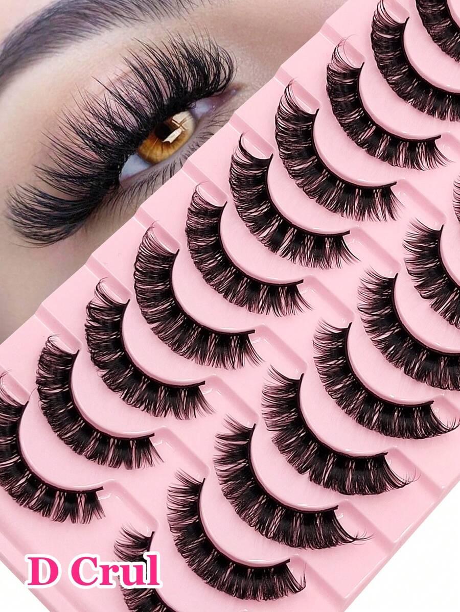 Asiteo 10 Pairs D-Curl, Natural Look, Fluffy & Thick, Lightweight & Comfortable, Reusable Eyelashes, Create Charming Eye Makeup - Black - View 1