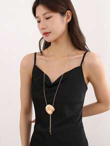 Vintage Asymmetrical Round Pendant Adjustable Necklace Women Imple Long Style Tassel Gold Metal Girl Fashion Jewelry Clothing  Accessories - Multicolor - View 12