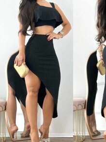 Elegatne Anaruga Skirt And Cropped Set - 黑色 - 查看 2