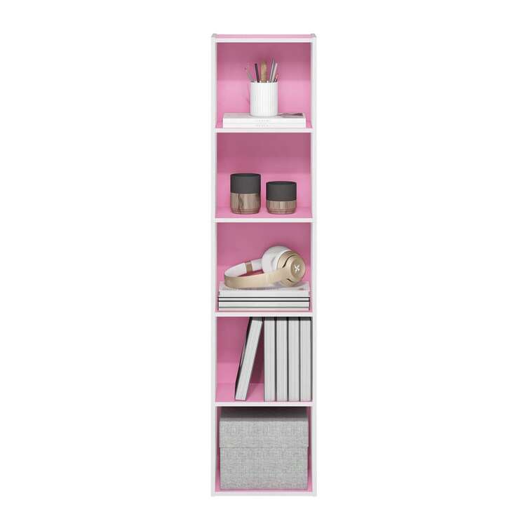 Luder 5-Tier Cube Bookcase, Wood Storage Shelf, Home Organizer, Bookshelf For Bedroom And Living Room, Multi-Purpose Display Unit, Modern Etagere, Black/White/Pink/Blue/Grey - Pink - View 6