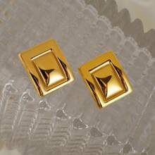 S SHOPBOHO 1 par chique joias cotidianas aço inoxidável retângulo declaração grandes brincos ouro - Geometria - Ver 15