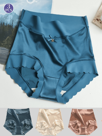3 件装女式缎面无缝高腰舒适三角裤