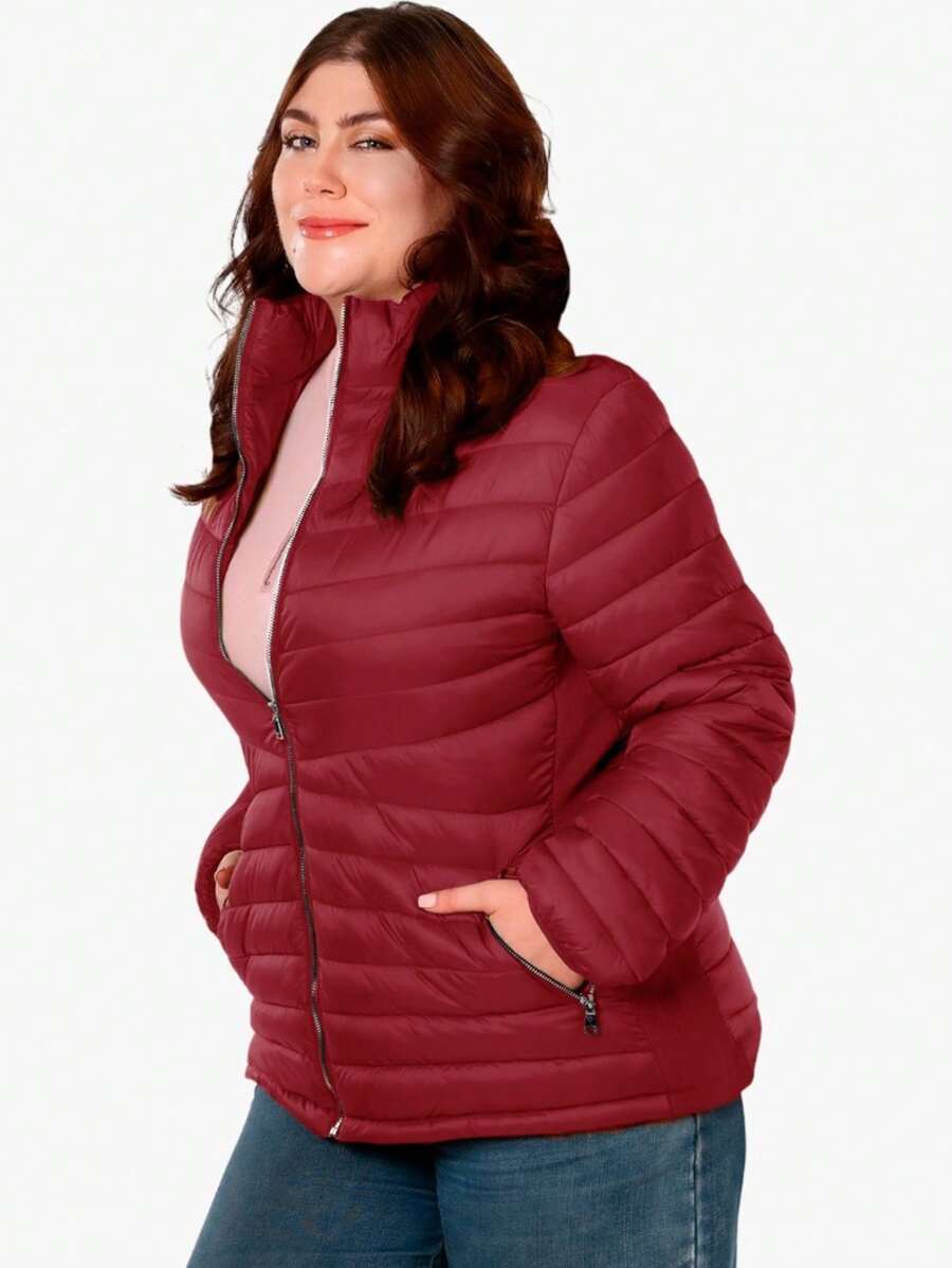Women's Plush Jacket Intermo Plus Sizes Fashion - 紫紅色 - 查看 1