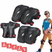 6 Stücke/Set 6 in 1 Kniepolster, Ellbogenpolster, Handgelenkschützer Schutzausrüstung Set für Skateboarding, Inliner, Rollerskating, Radfahren, Fahrrad, Scooter, Mehrsportarten - Verschiedenfarbig - Übersicht 2