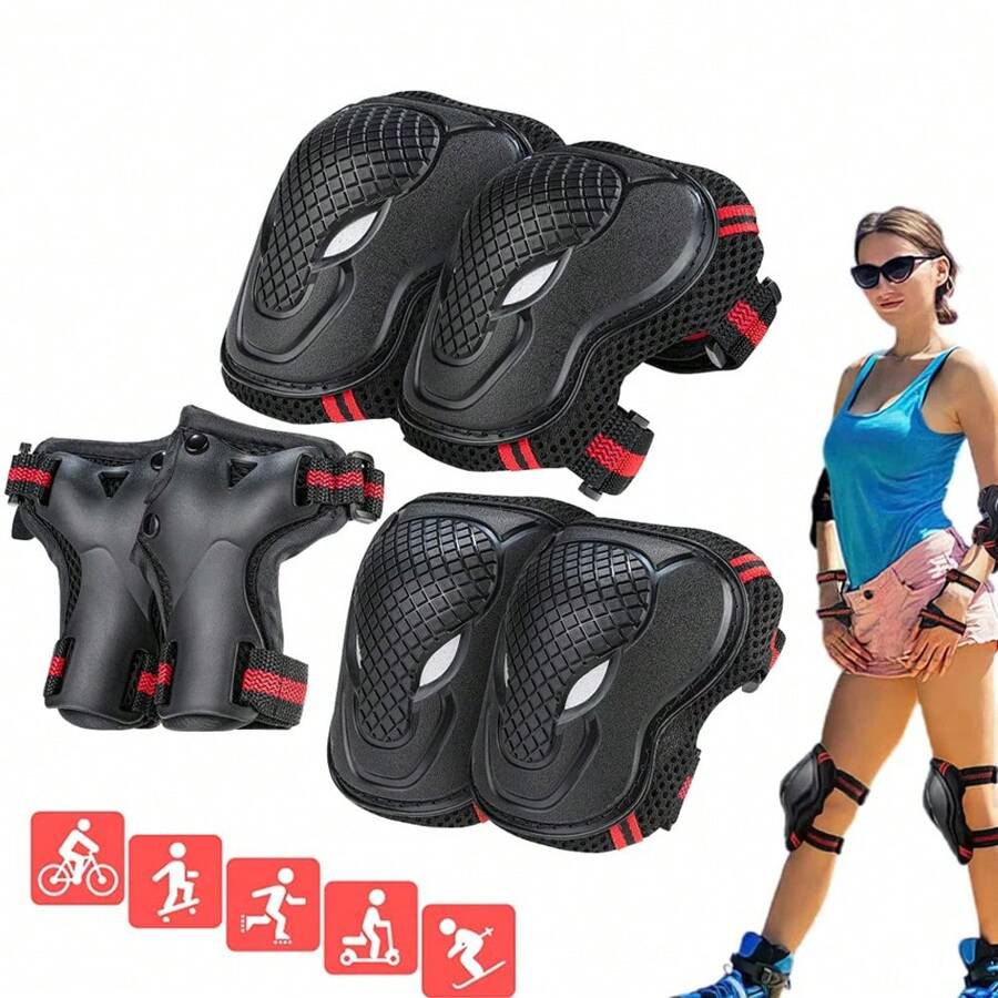 6 Stücke/Set 6 in 1 Kniepolster, Ellbogenpolster, Handgelenkschützer Schutzausrüstung Set für Skateboarding, Inliner, Rollerskating, Radfahren, Fahrrad, Scooter, Mehrsportarten