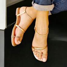 Women's Flat Sandal With Adjustable Back And Shiny Rhinestones Luxury - 銅色 - 查看 1