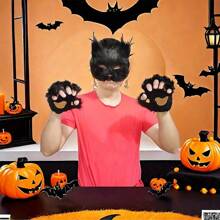 New Halloween Realistic Fox Mask,Fingerless Gloves,Furry Paw, Tail 5pcs/Set Cosplay Party Props - Multicolor - View 1