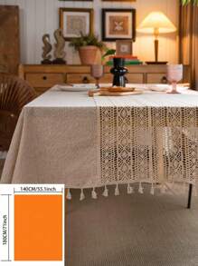 MeijiaMo 1 Pc Linen Patchwork Rectangular Tablecloth, Bohemian Nordic Minimalist Hollow Out Home Decor Placemat Table Topper With Tassels, Suitable For Dining Room, Kitchen, Hotel, Bedroom, Picnic, Dust-Proof, All Season - Multicolor - View 24