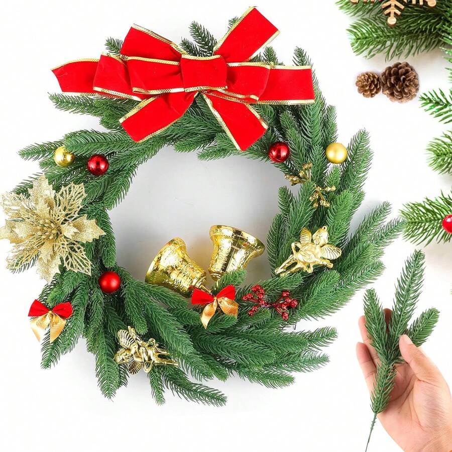 1/10 cành thông nhân tạo cây xanh Giáng sinh lá thông tự làm cành tuyết tùng và bình xịt phụ kiện cho vòng hoa Giáng sinh thủ công và trang trí nhà cửa - màu xanh lá - Xem 1