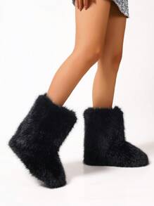 Women's Tall Winter Warm Fuzzy Snow Boots, Anti-Slip Mid-Calf Personality Fashion Boots