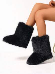 Women's Tall Winter Warm Fuzzy Snow Boots, Anti-Slip Mid-Calf Personality Fashion Boots