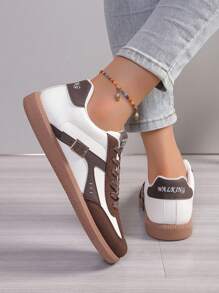 Zapatos deportivos casuales para mujer, nuevos tenis planos cómodos, zapatos planos con slip-on de moda - color café - Ver 4
