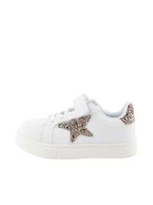 1 Pair Girls Sparkly Stars Decor Lightweight Flat Casual Sneakers, Non-Slip Outdoor Comfortable Kids Shoes, Suitable For All Seasons