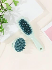 Basic Living 1 件带手柄的椭圆形气垫梳、定义造型刷、顺发刷、专业发型梳、弹跳发刷、卷发定义造型刷梳、卷发定义刷、卷发刷、卷发定义造型刷、减少头发拉扯和卷发分离、顺发、塑形和定义卷发、男女发型设计工具、卷发、直发、女性、女孩礼物、1 件头皮按摩器洗发刷洗涤器，带柔软硅胶，干湿两用，柔软硅胶按摩洗发刷，沐浴梳，柔软硅胶梳齿，用于头皮护理，淋浴头发头皮洗涤器去角质剂，去除头皮屑，头部按摩，干湿两用，适用于男士、女士和儿童，头皮按摩器洗发刷洗涤器，带手柄且易于握持，双色按摩洗发刷，发刷/发梳