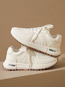Women's Casual Sneakers, Lightweight & Versatile Comfortable Lace-Up Round Toe Solid Color Platform Shoes